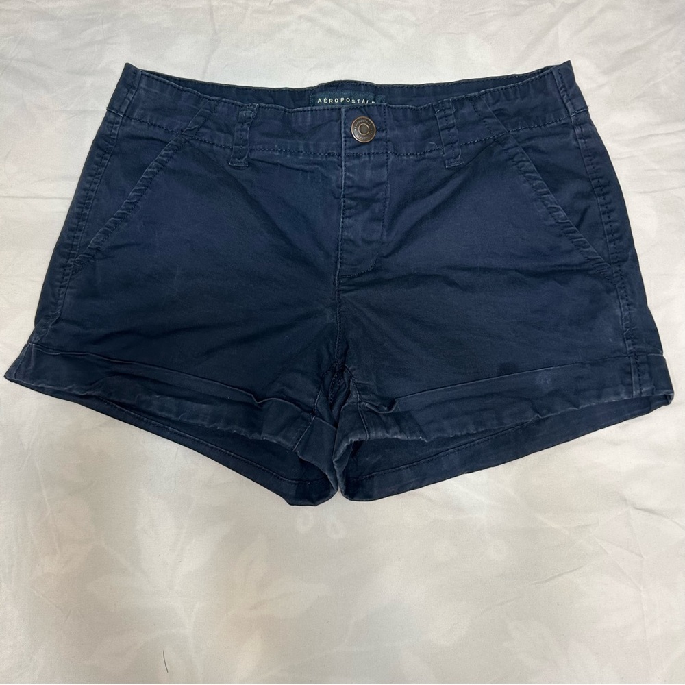 Aeropostale Shorts Women’s 4 Navy Blue Low Rise Cotton Casual Style Fit Cuffed